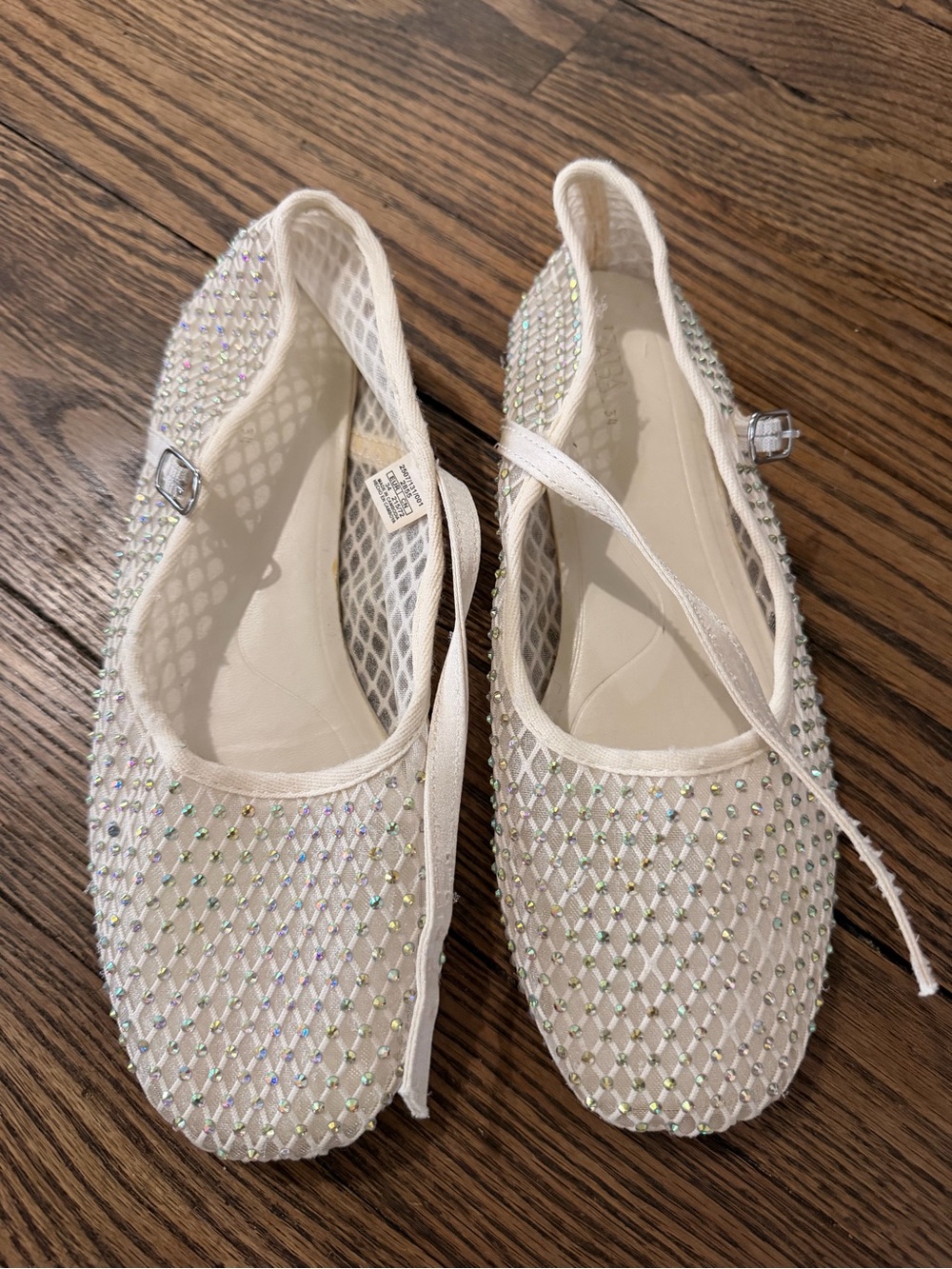 Zara White Mesh Ballet Flats with Sparkle Strap
